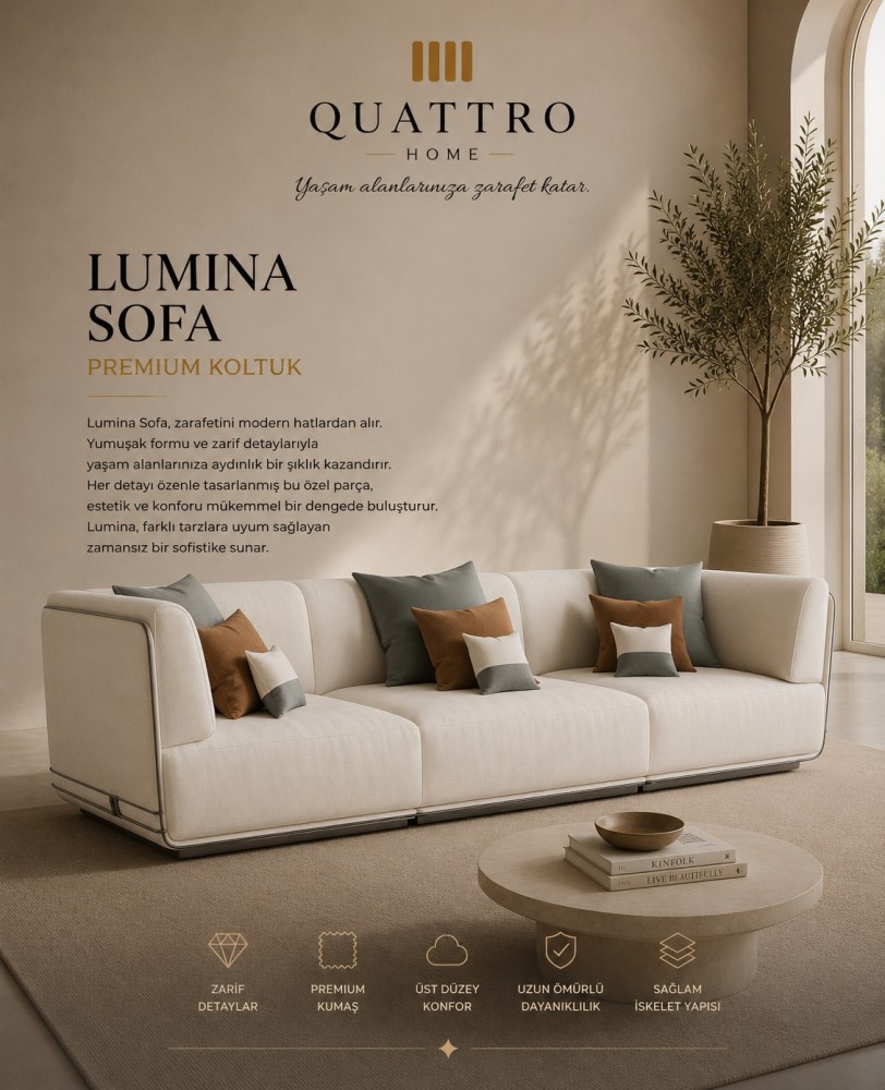 Lumina Sofa Krem Premium Kumaşlı Modern Koltuk
