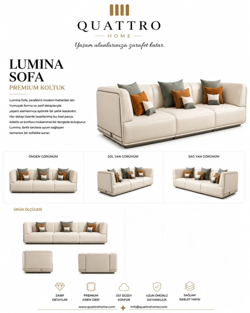 Lumina Sofa Krem Premium Kumaşlı Modern Koltuk görsel 2