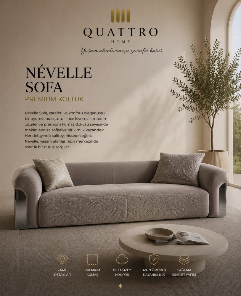 Névelle Sofa Vizon Premium Kumaşlı Modern Koltuk