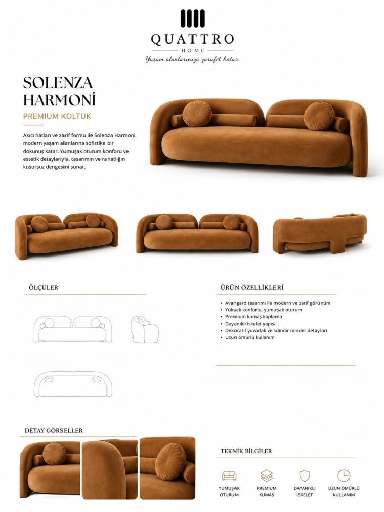 Solenza Harmoni Taba Yuvarlak Hatlı Premium Koltuk görsel 2