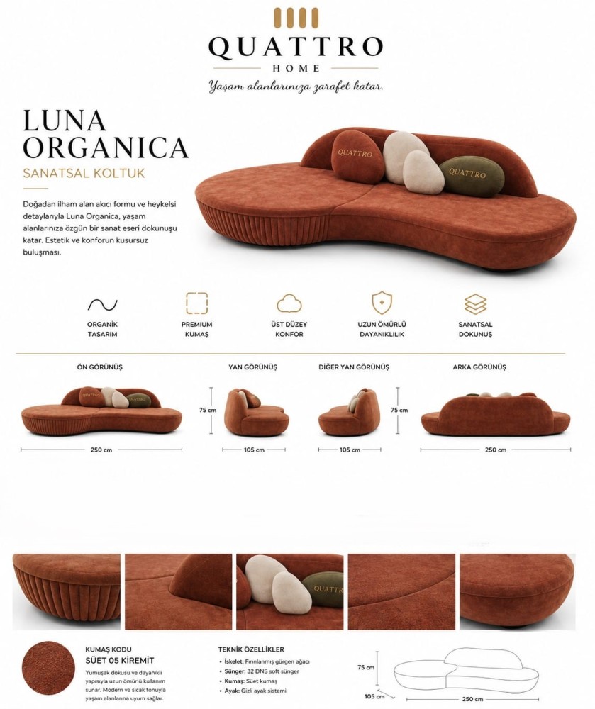 Quattro Home Luna Organica Kiremit Organik Formlu Sanatsal Koltuk görsel 2
