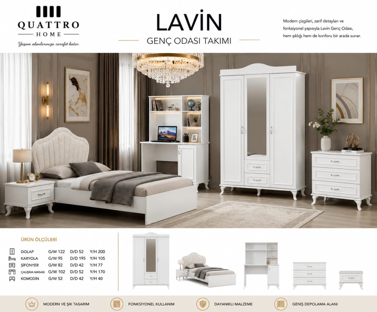 Quattro Home Lavin 5 Parça Genç Odası Takımı
