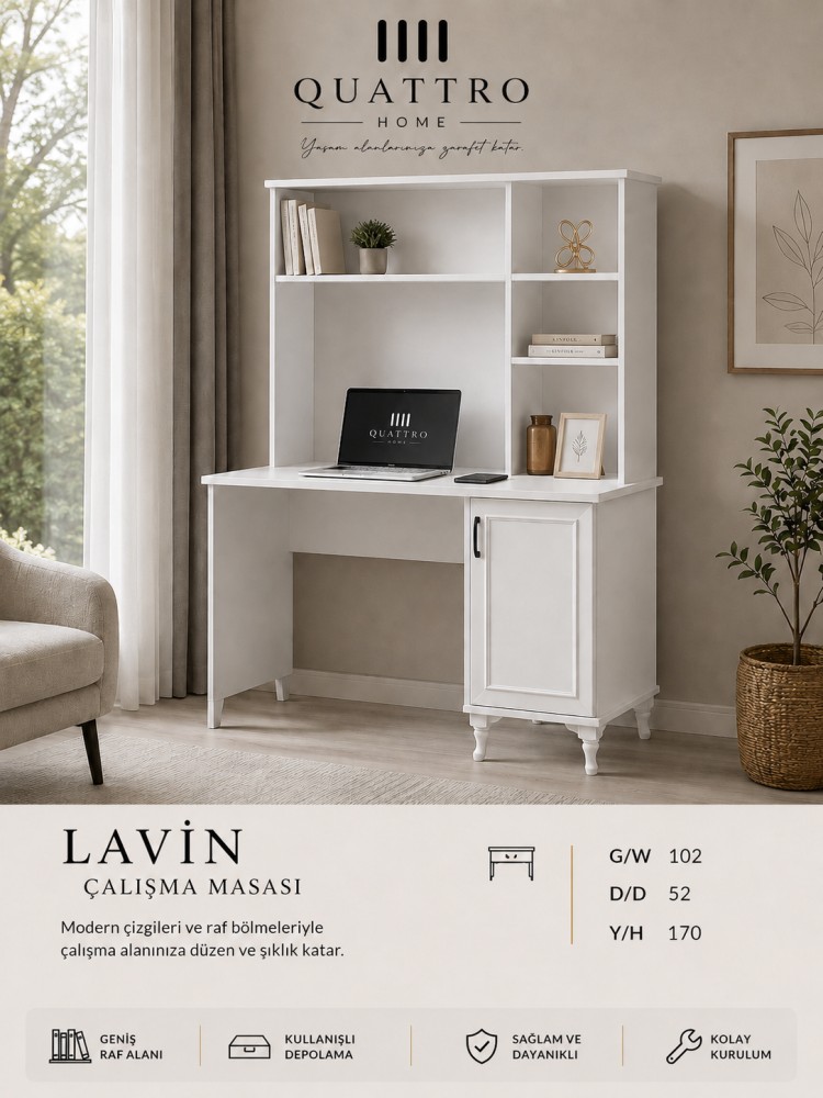 Quattro Home Lavin Kitaplıklı ve Dolaplı Çalışma Masası