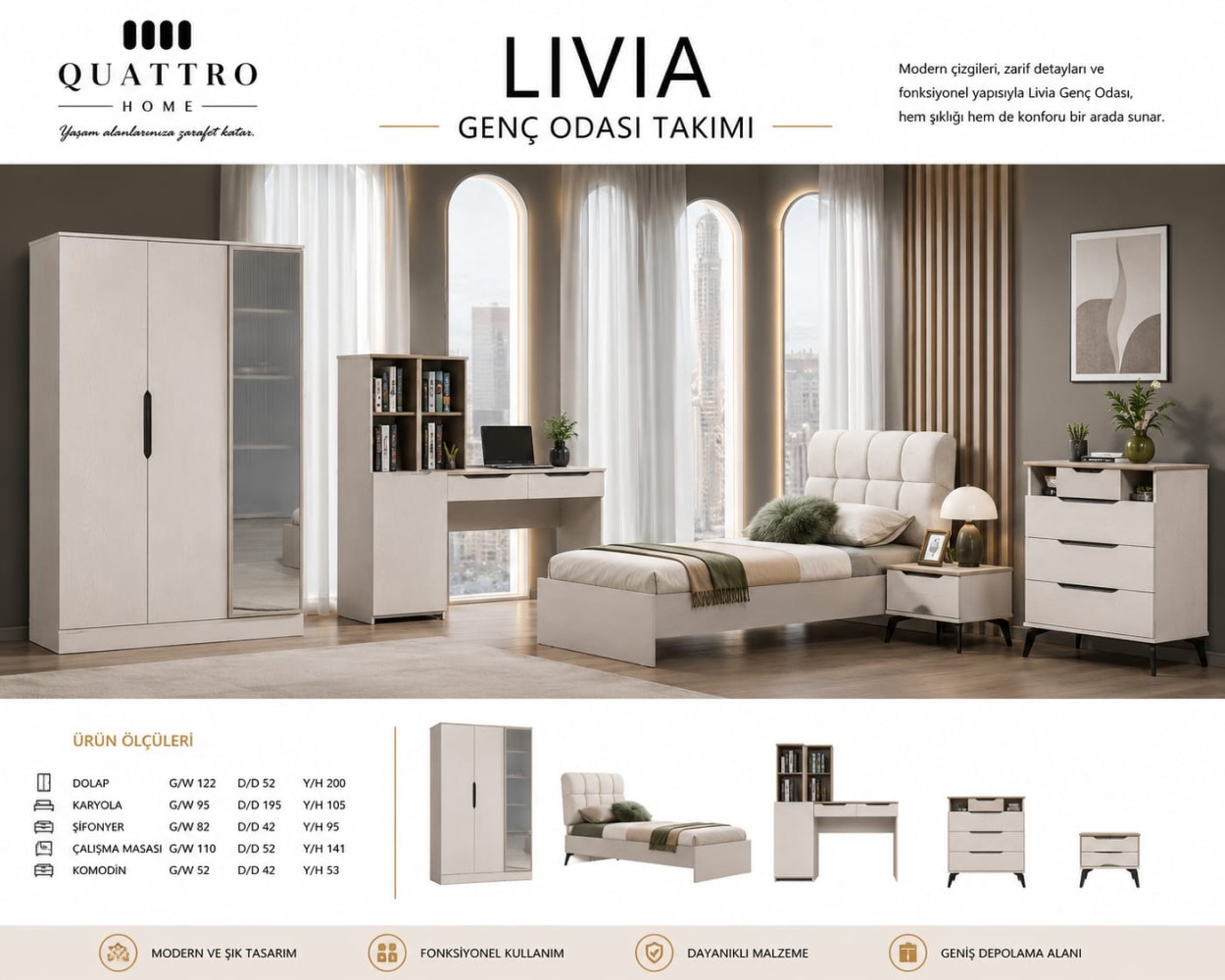 Quattro Home Livia Genç Odası Takımı