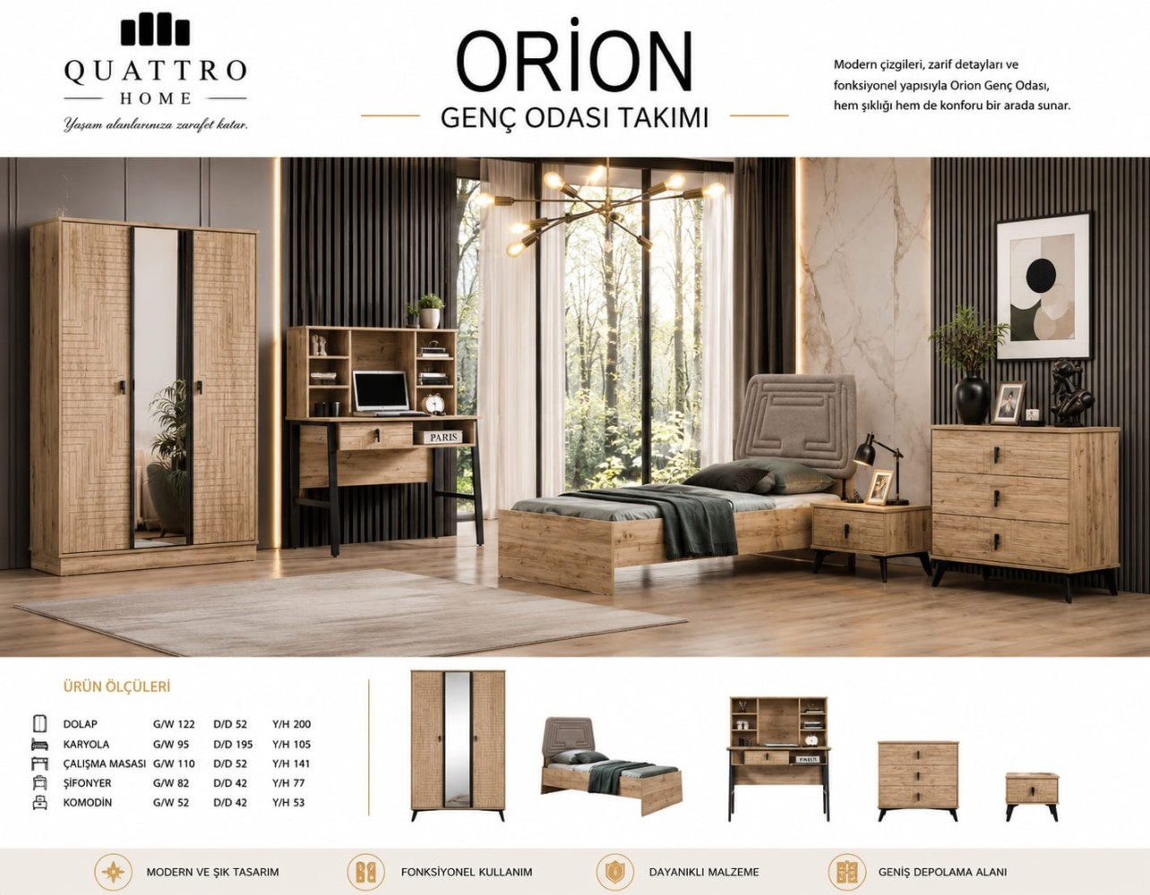 Quattro Home Orion Genç Odası Takımı | Modern Genç Odası Mobilyası