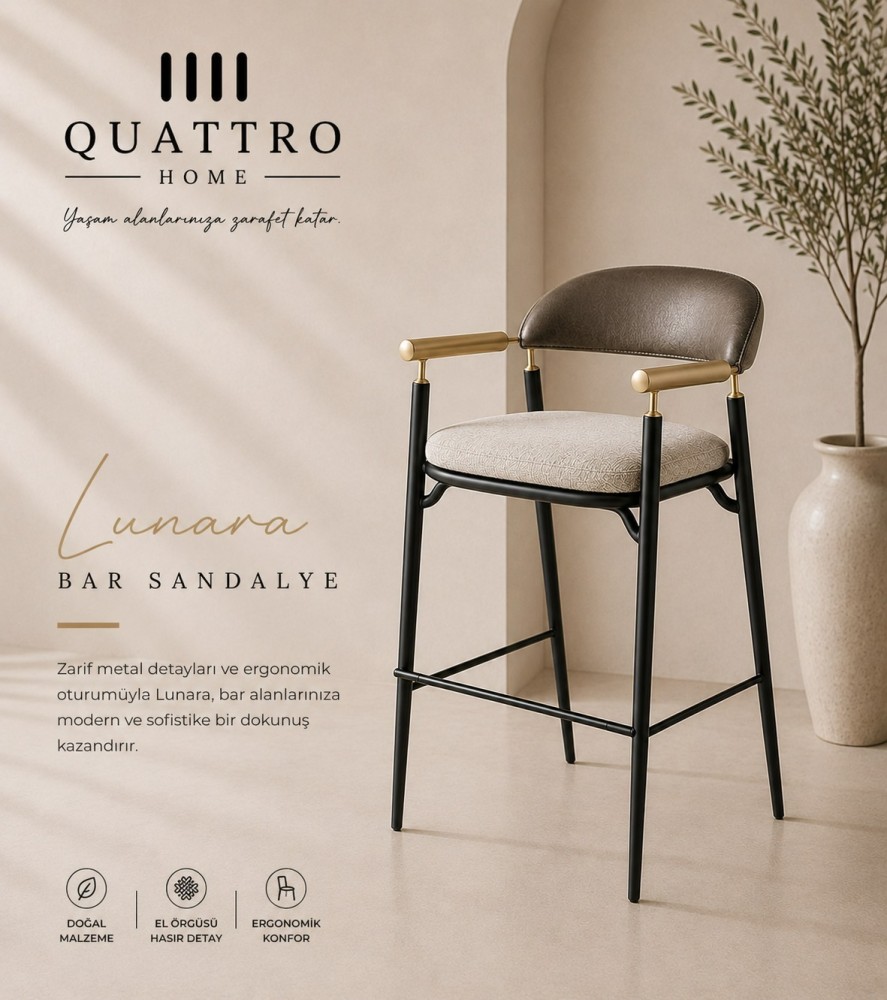 Lunara Metal Gövdeli Ergonomik Bar Sandalyesi