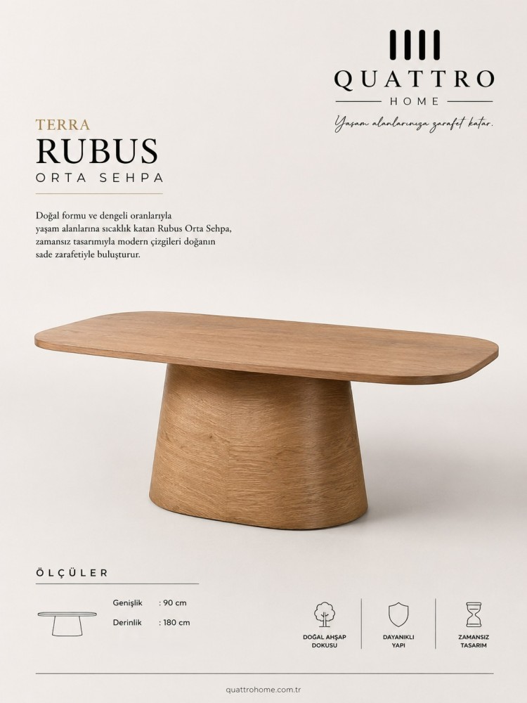 Terra Rubus Doğal Ahşap Dokulu Oval Orta Sehpa