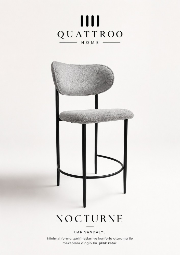 Nocturne Siyah Metal Ayaklı Döşemeli Bar Sandalyesi