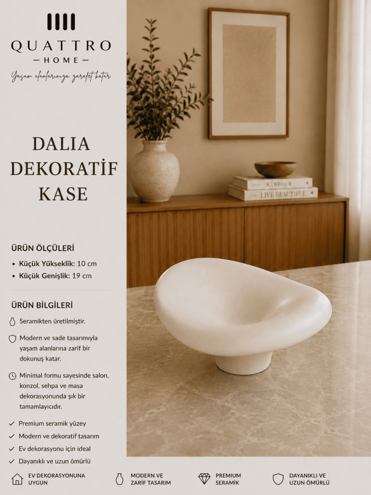 Dalia Beyaz Organik Form Ayaklı Seramik Dekoratif Kase  – Modern Masa Aksesuarı