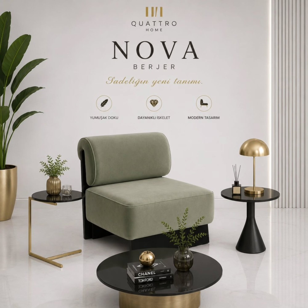 Nova Berjer – Yeşil Döşemeli Modern Tekli Koltuk