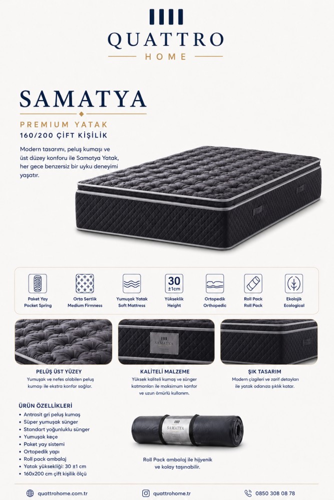 Samatya Çift Kişilik 30 cm Ortopedik Paket Yaylı Yatak
