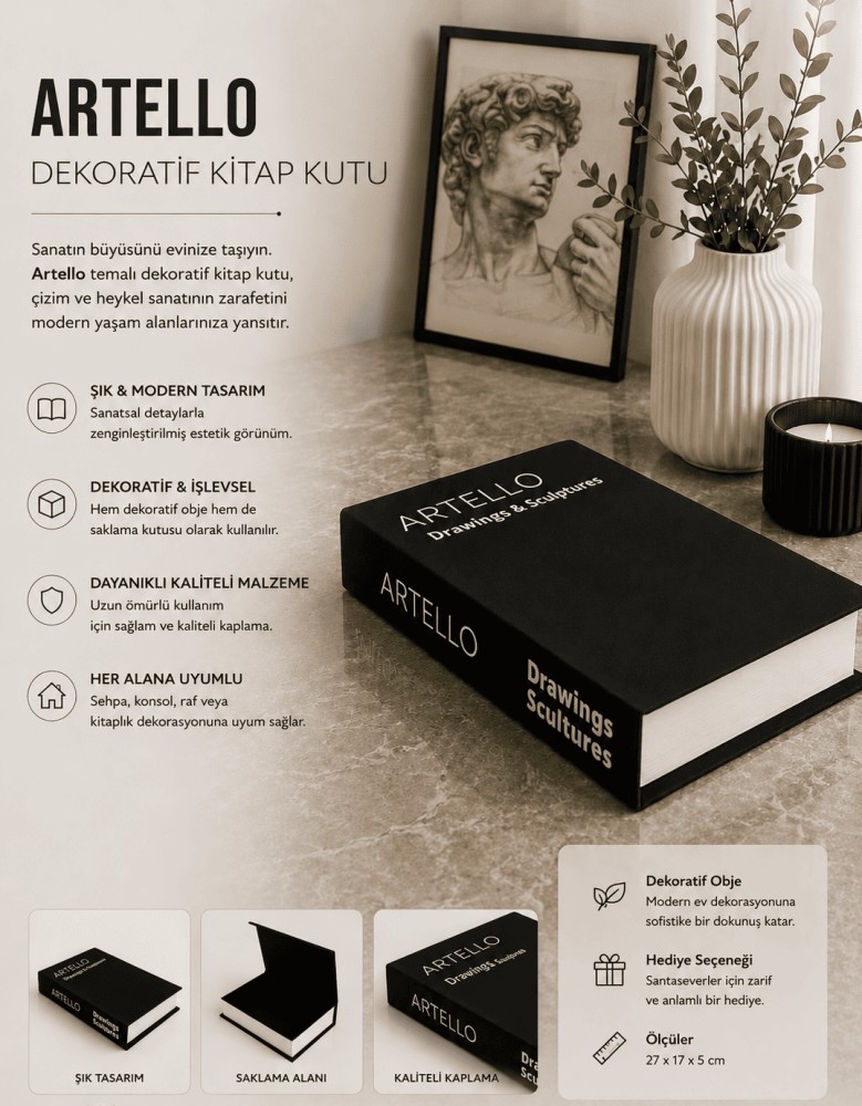 Artello Drawings & Sculptures Dekoratif Kitap Kutu