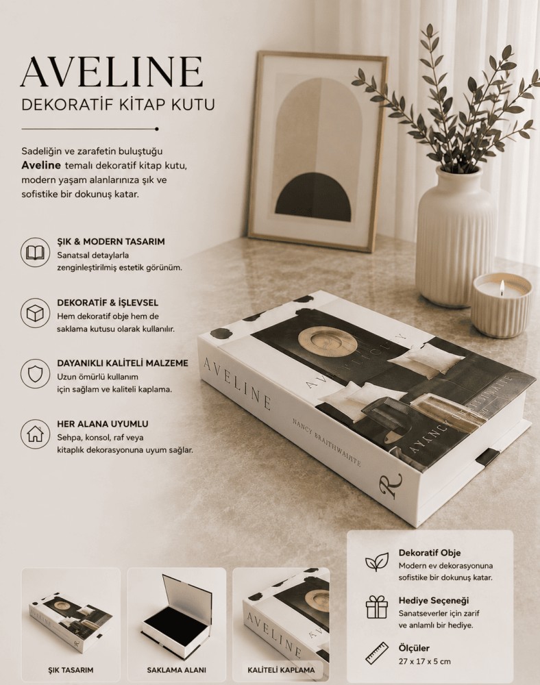 Aveline Siyah Beyaz Dekoratif Kitap Kutu ve Saklama Kutusu