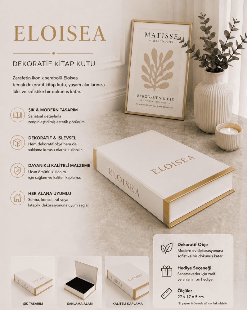 Eloisea Beyaz Altın Detaylı Dekoratif Kitap Kutu