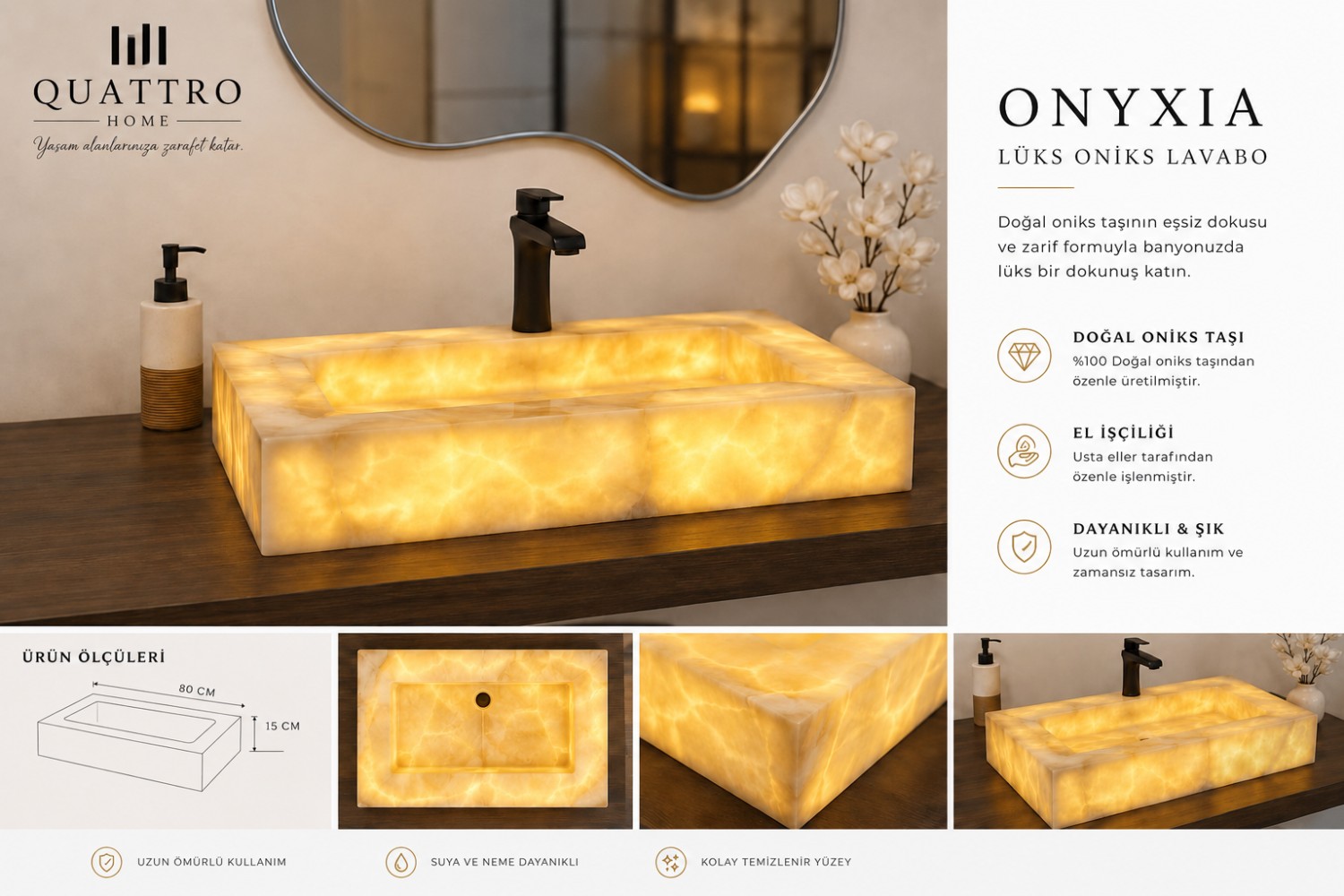 Onyxia Lüks Oniks Lavabo görsel 2