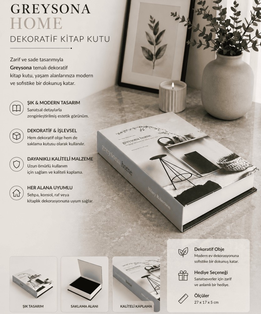 Greysona Home Siyah Beyaz Dekoratif Kitap Kutu