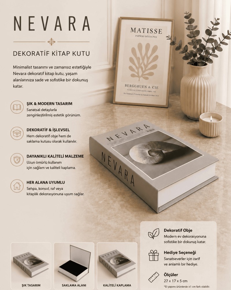 Nevara Minimalist Dekoratif Kitap Kutu