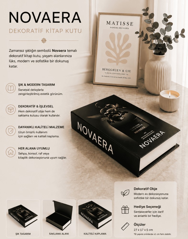 Novaera Siyah Dekoratif Kitap Kutu ve Saklama Kutusu