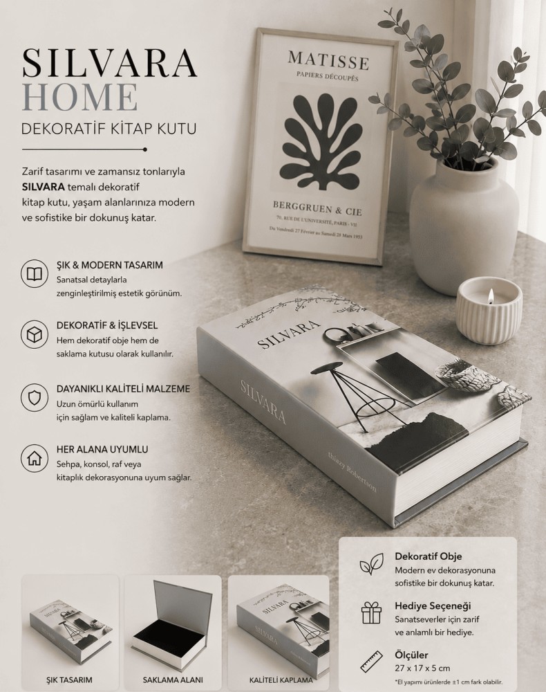 Silvara Home Gri Siyah Dekoratif Kitap Kutu