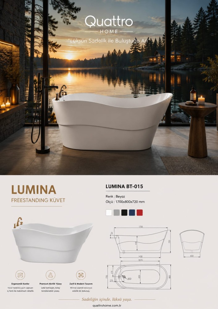 Quattro Home Lumina BT-015 Freestanding Küvet 170x80 cm Akrilik Bağımsız Küvet