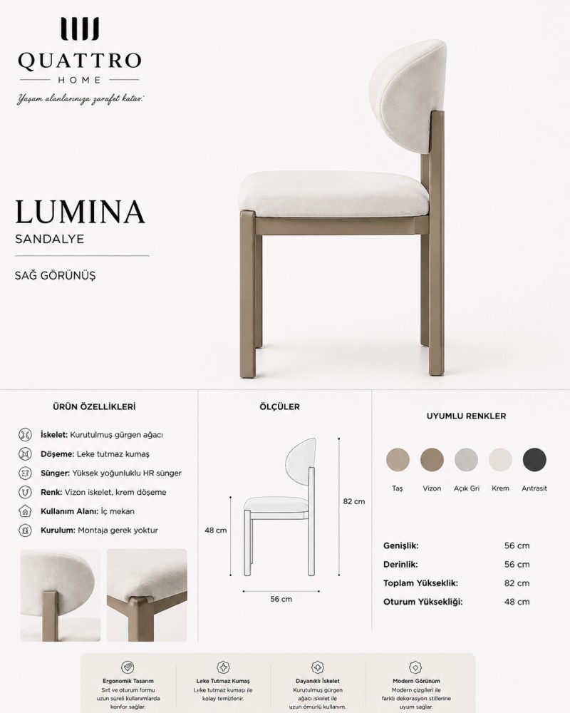 Lumina Modern Yemek Sandalyesi görsel 3
