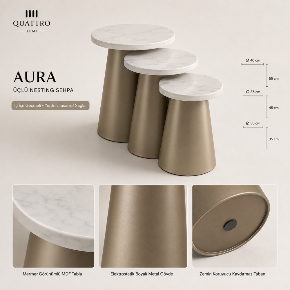 Aura  Üçlü Nesting Sehpa Seti görsel 3