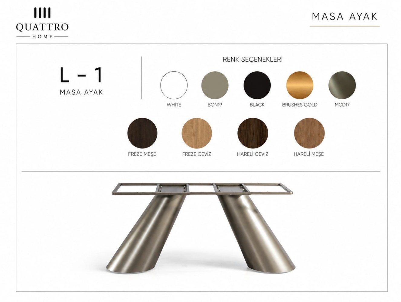 Ares 72 cm Çift Konik Metal Masa Ayağı görsel 2