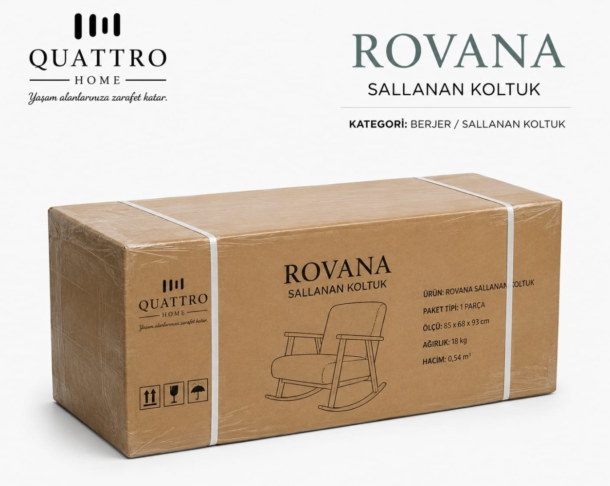 Rovana Sallanan Koltuk – Ahşap İskeletli Modern Berjer görsel 3