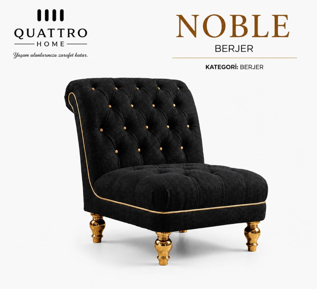 Noble Kapitoneli Berjer – Gold Detaylı Modern Tekli Koltuk
