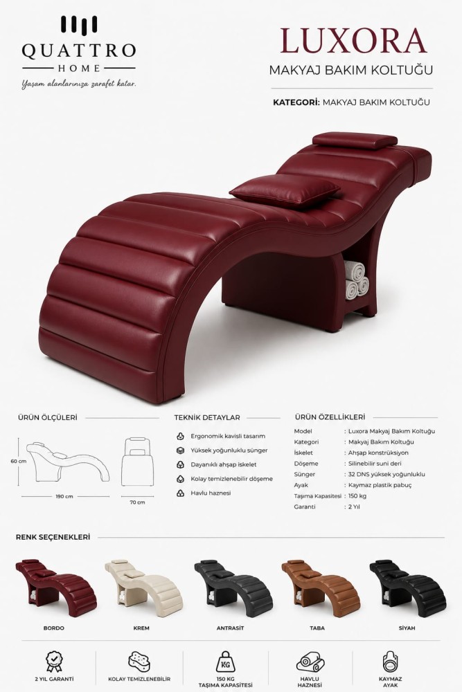 Luxora Makyaj ve Bakım Koltuğu – Ergonomik Kavisli Tasarım görsel 2