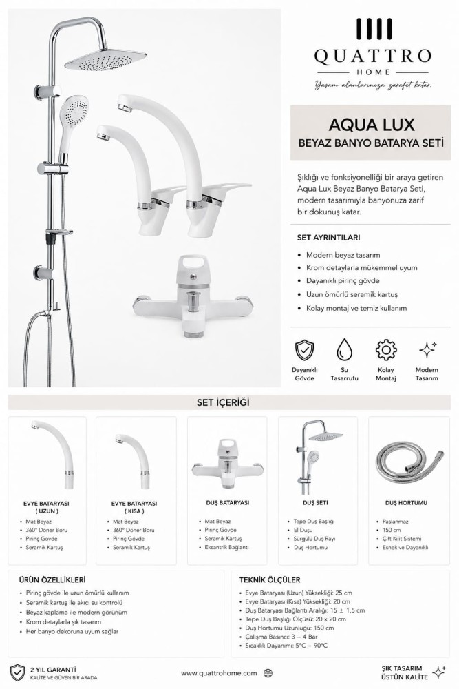 Aqua Lux Tepe Duş Seti,Evye Bataryası ve Levabo Bataryası