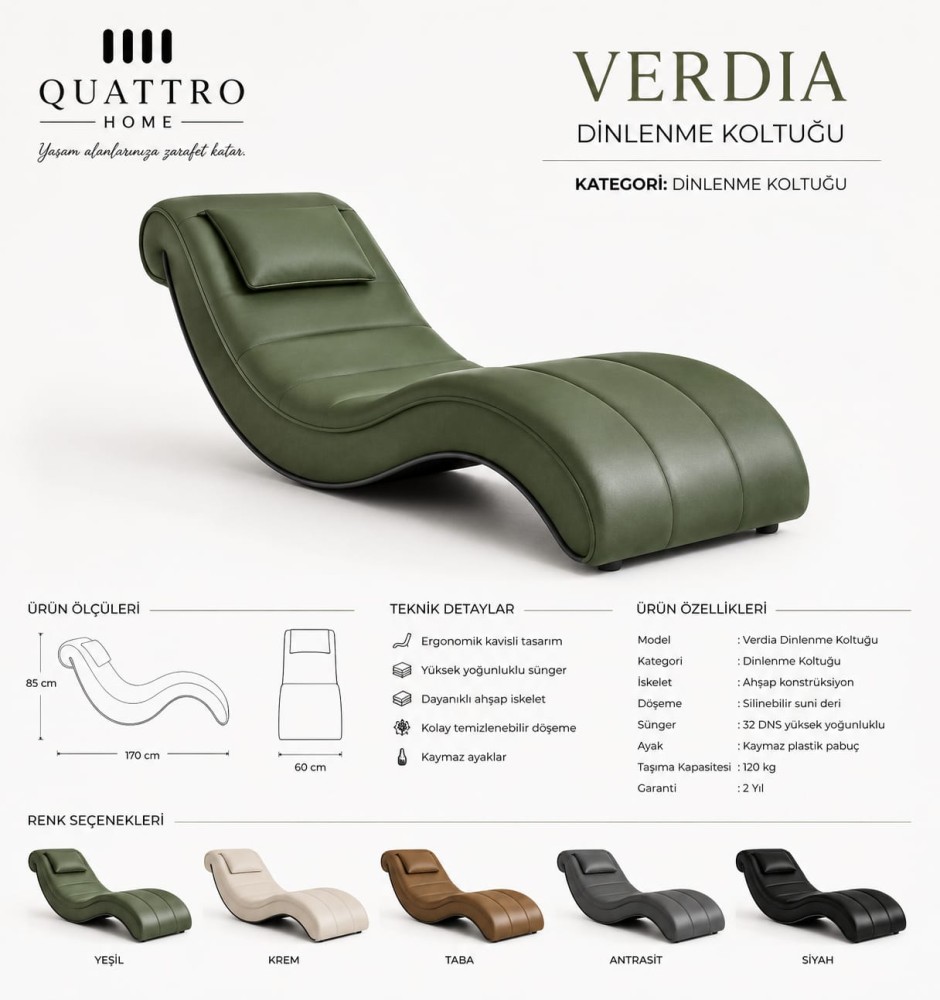 Verdia Ergonomik Dinlenme Koltuğu – Kavisli Modern Tasarım