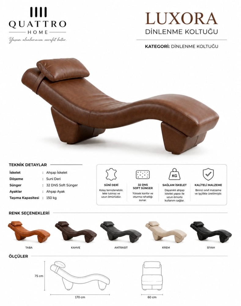 Luxora Ergonomik Dinlenme Koltuğu – Modern Şezlong Tasarım görsel 3