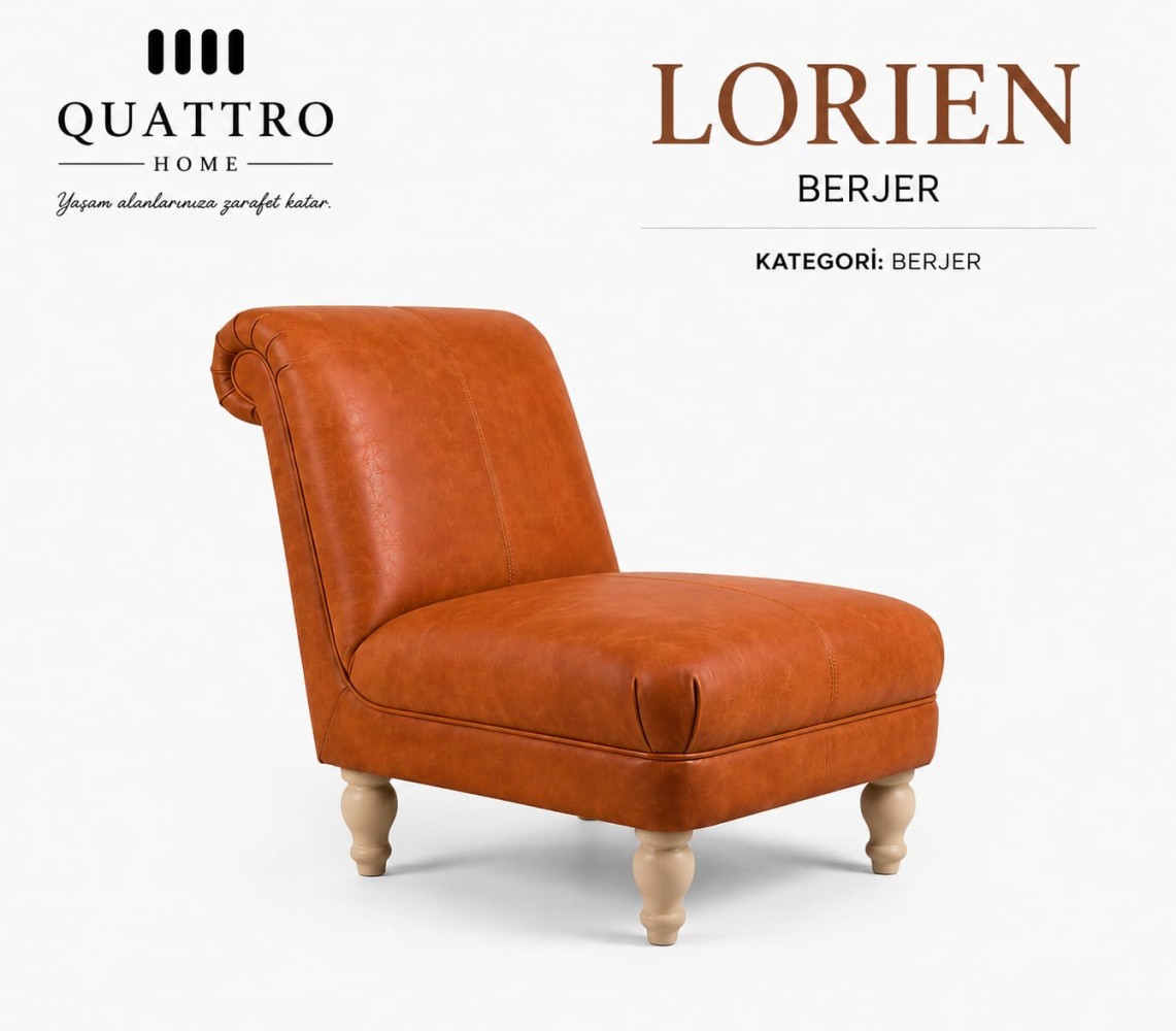 Lorien Berjer – Suni Deri Döşemeli Ahşap Ayaklı Tekli Koltuk