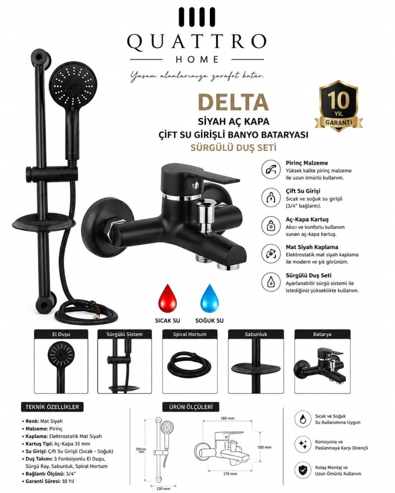 Delta Sürgülü Duş Seti Ve Banyo Bataryası