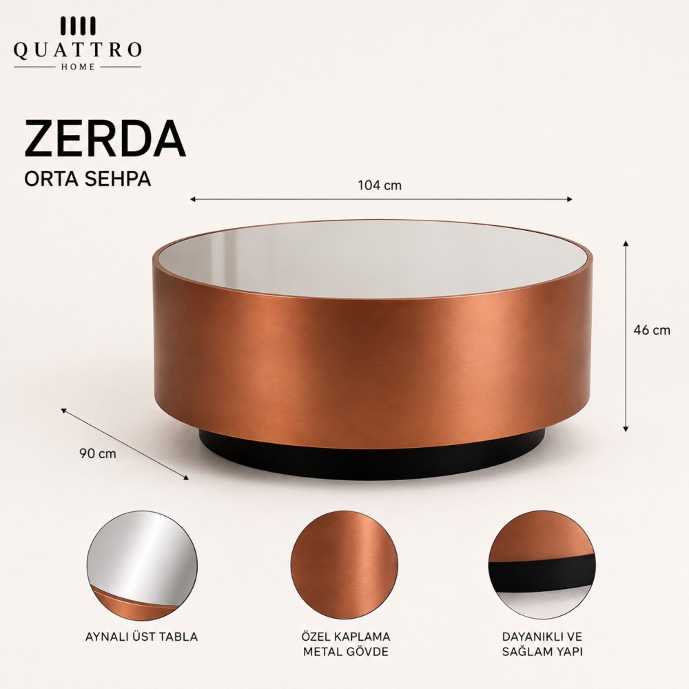 Zerda Aynalı Oval Orta Sehpa görsel 2
