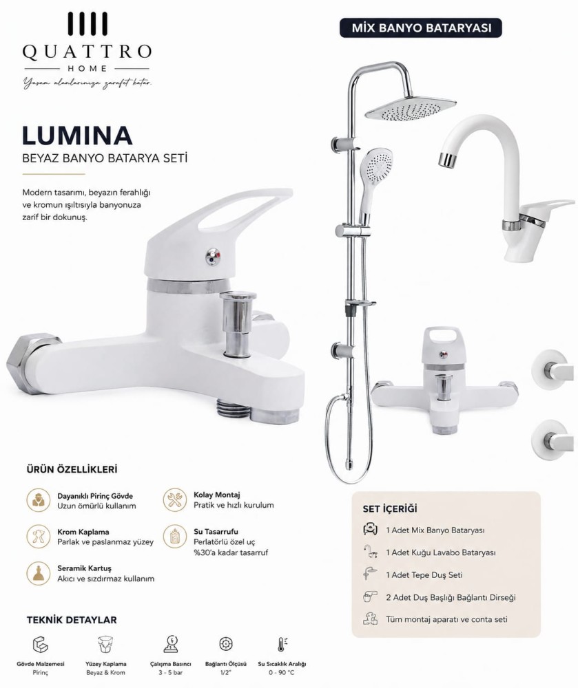 Lumina2 Tepe duş Seti ve Levabo Bataryası