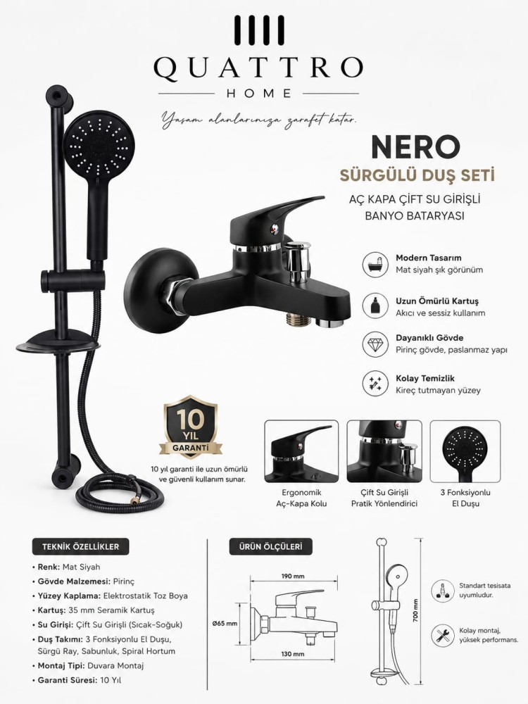 Nero3 Sürgülü Duş Seti Ve Banyo Bataryası