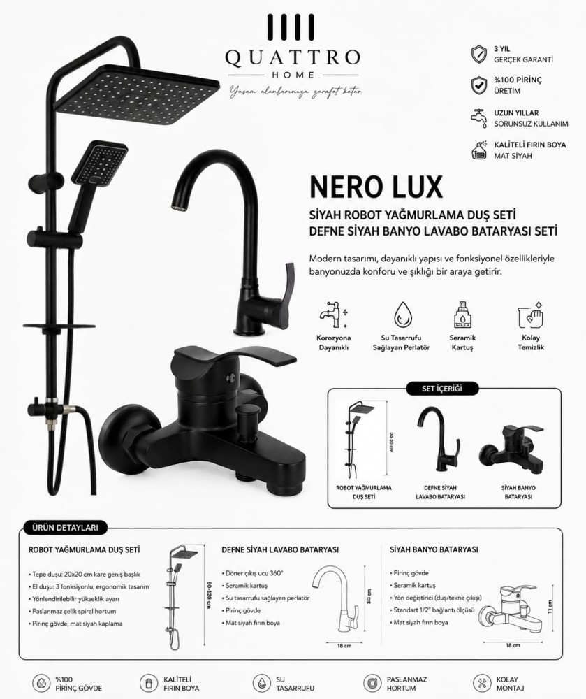 Nerolux2 Tepe Duş Seti ve Levabo Bataryası