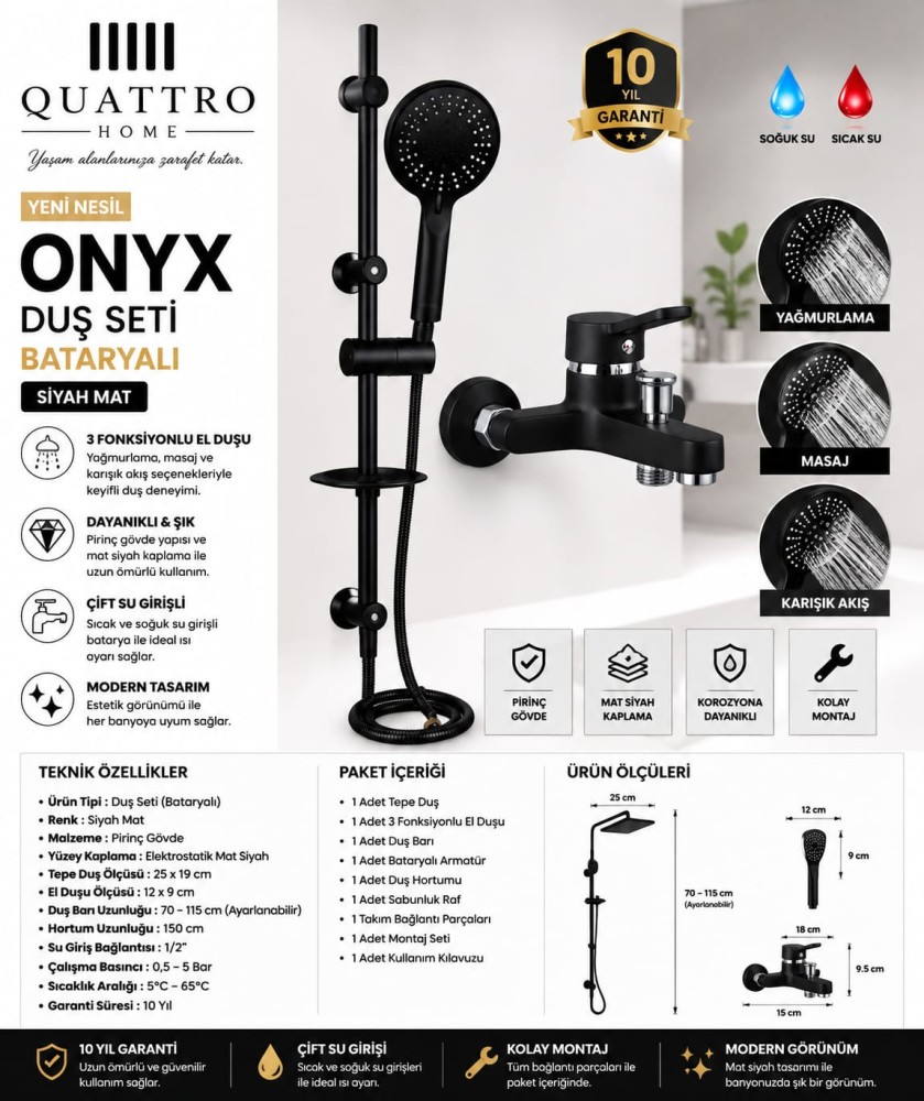 Onyx Duş Seti Ve Banyo Bataryası
