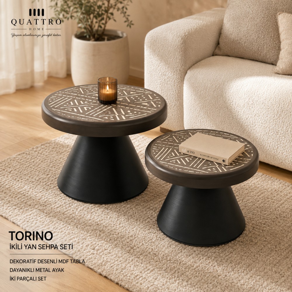 Torino Dekoratif Desenli İkili Yan Sehpa Seti görsel 3
