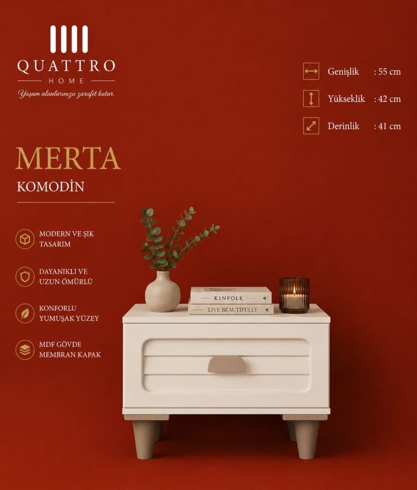 Merta Komodin – Modern Tasarım, MDF Gövde, Membran Kapak