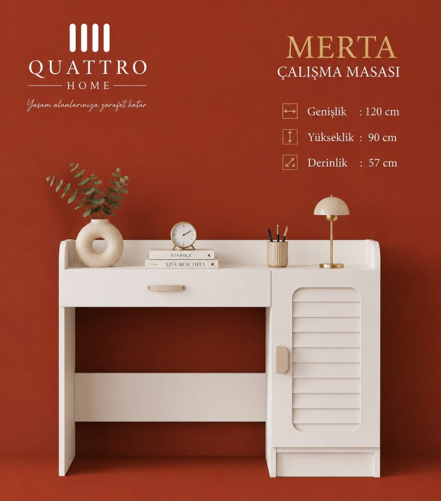 Merta Çalışma Masası – Modern Tasarım, MDF Gövde, Geniş Çalışma Alanı