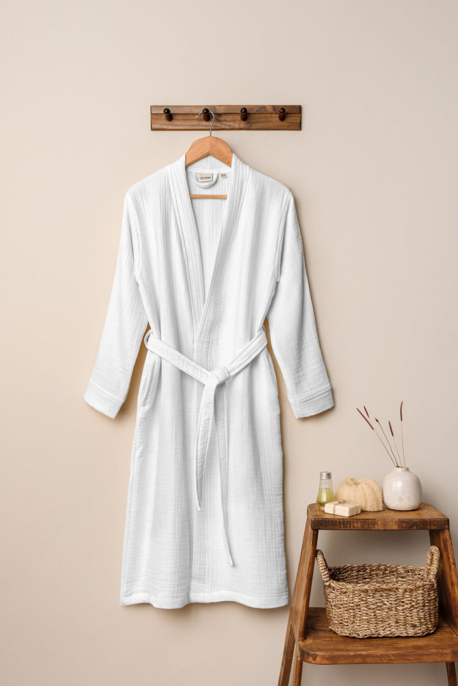 Unisex Kimono Bornoz - Beyaz