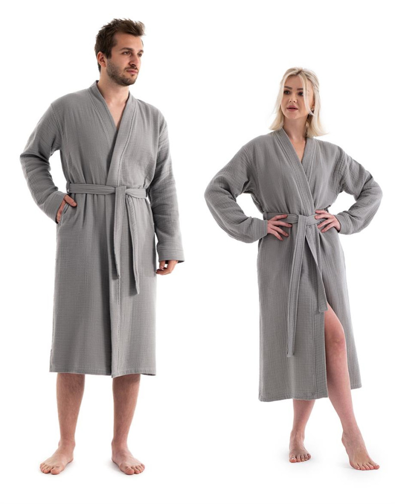 Unisex Kimono Bornoz - Gri görsel 3