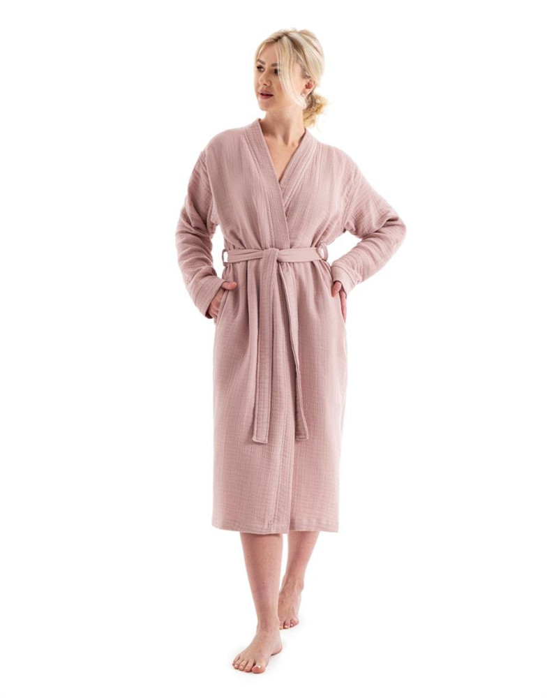Unisex Kimono Bornoz - Pudra görsel 3