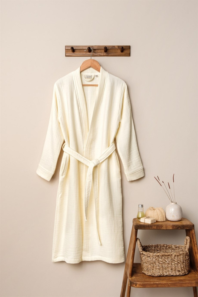 Unisex Kimono Bornoz - Ekru