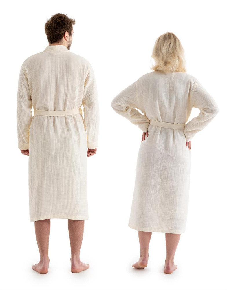 Unisex Kimono Bornoz - Ekru görsel 4