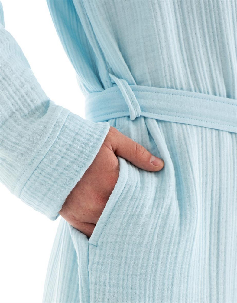 Unisex Kimono Müslin Bornoz-Havlu Seti - Mint görsel 4