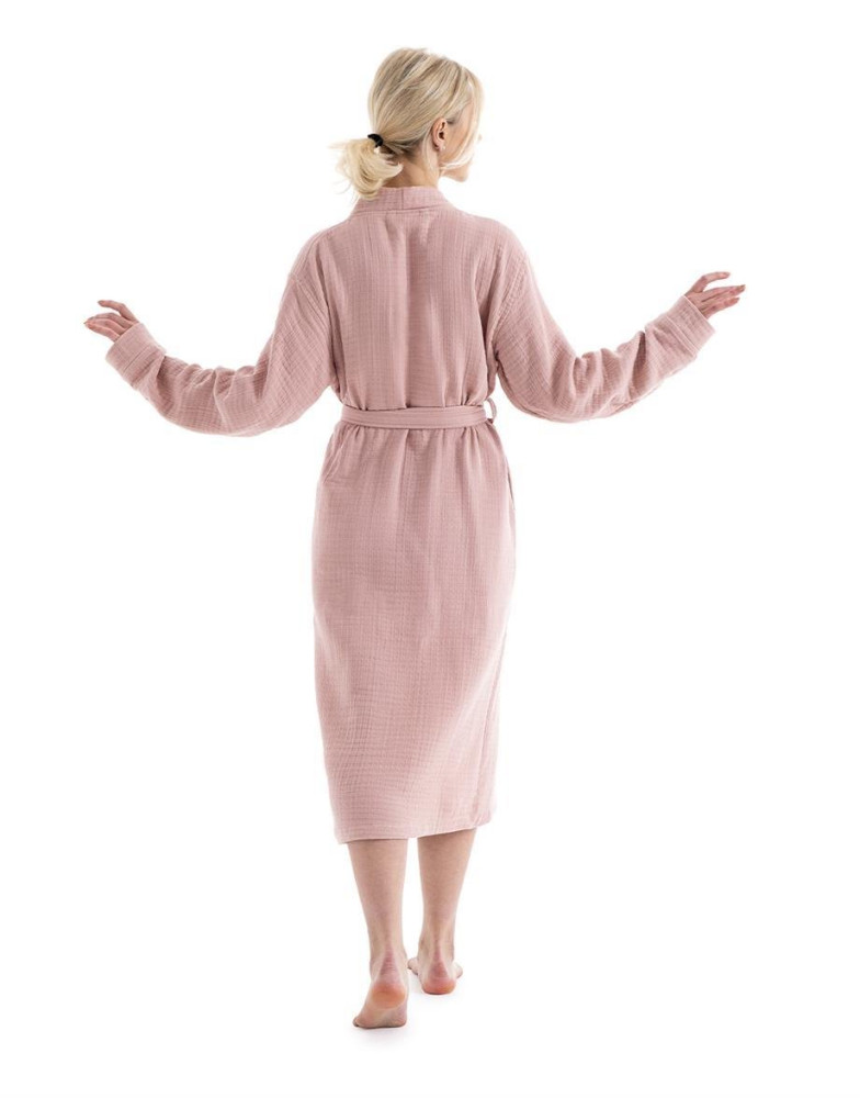 Unisex Kimono Müslin Bornoz-Havlu Seti - Pudra görsel 4